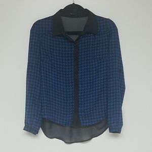 Turquoise and black checkered long sleeve shirt